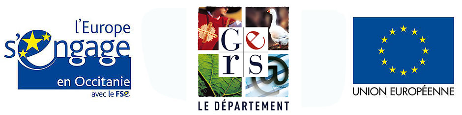 Bandeau des logos L'europe s'engage, Gers le Département et Union européenne