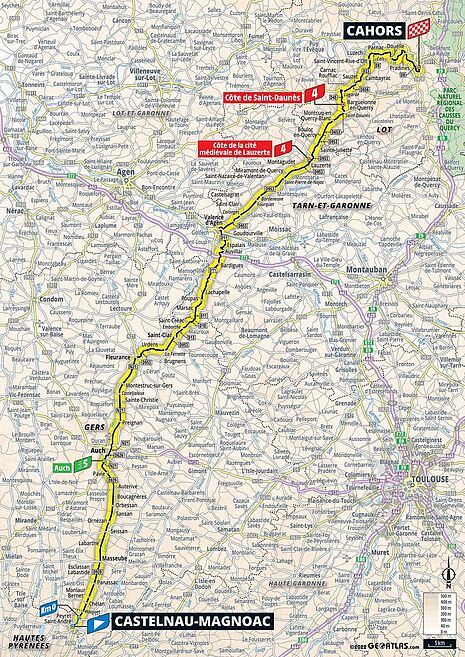 Carte : Etape 19 Tour de France 2022 Castelnau-Magnoac > Cahors - Agrandir l'image (fenêtre modale)