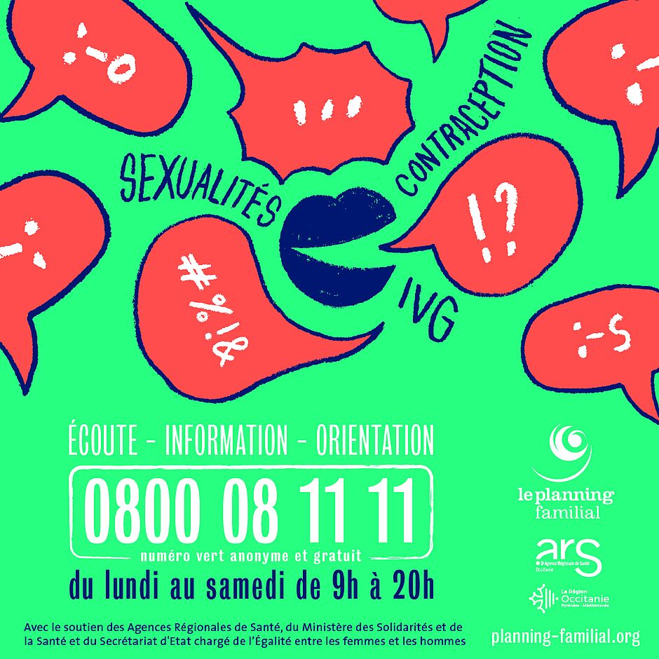 Dispositif de permanence du planning familial d'Occitanie : 0800 08 11 11